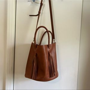 Madewell Tan Leather Crossbody Bag with Tassels